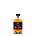 Hoffer Alter - Pflaume -die Bergische- 36% -  500 ml - Runde Flasche mit goldenem Pflaumenlikör, schwarzem Etikett und rotem Balken.